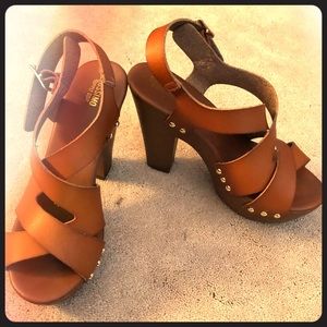 Strappy brown heels